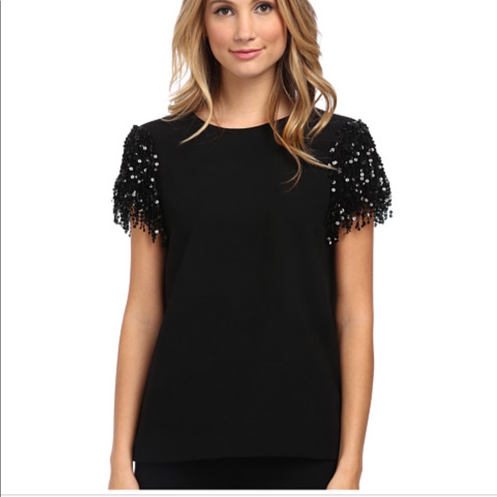 Sold Kate Spade black sequin fringe sleeve blouse - Picture 6 of 6